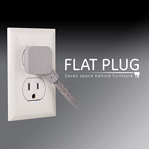 GE Pro 3 Outlet Surge Protector Power Strip, 15 Ft Designer Braided Extension Cord, Flat Plug, Wall Mount, Heather Gray, 45915 - image 5