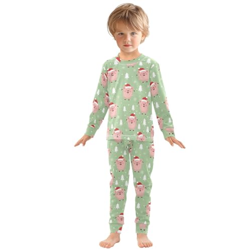 Pajama Sets Long Sleeve Christmas Pigs on Green Soft Comfy Sleepwear 2 Piece PJS 3-8T2