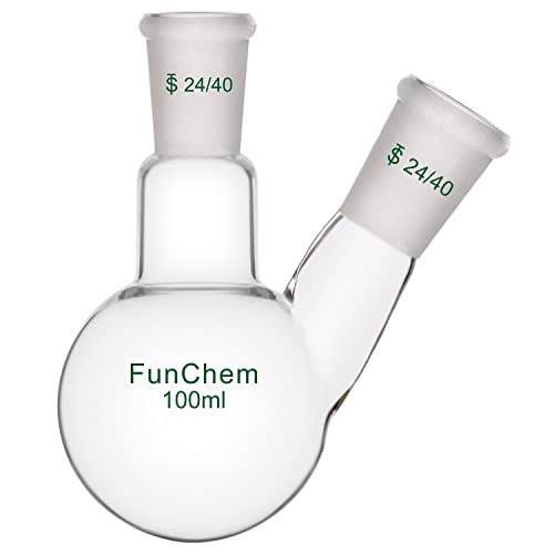 Funchem Glass Round Bottom Flask 24/40, 2 Neck Round Bottom Receiving Boiling Flask Rbf, With 24/40 Standard Taper Outer Joint, 100 Ml #TOP19