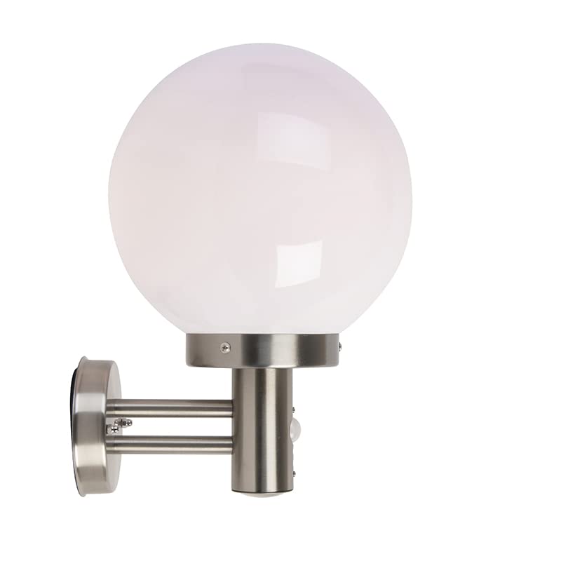 Qazqa Modern außen Wandleuchte, Außenlampe mit Bewegungssensor, Wandlampe für den Garten - Sfera - Silber Farbe, max. 60W, Geeignet für LED, 27cm, IP44