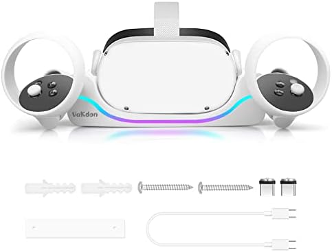 Vakdon Charging Dock Compatible for Oculus/Meta Quest 2, VR Headset Wall Mount Charging Station, High Speed Charging Stand for Quest 2 with Charging Port and LED Indicator, USB-C Link Cable (White)