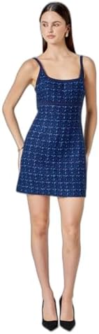 endless rose Women's Knit Trimmed Tweed Mini Dress, Navy, S