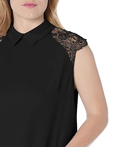 Floerns Women's Lace Splice Collar Cap Sleeve Office Blouse Tops Black L #TOP2
