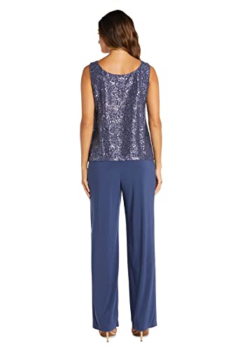 R&M Richards Women's 3 Piece Scalloped Sequin Lace Pant Suit - Mother Of The Bride Outfit (Cadet, 12P), 12 Petite #TOP3
