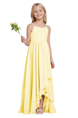 Junior Bridesmaid Dresses High Low Chiffon Pleated Flower Girl Dress Spaghetti Straps Wedding Party Pageant Gown