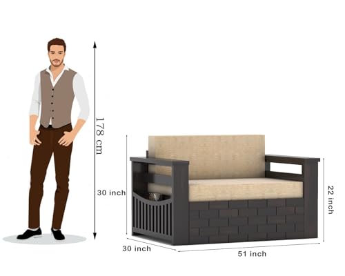 Image of Sheesham Wooden 2 Seater Sofa Cum Bed with Mattresses for Home Living Room | Rosewood 2 Seater Sofa Cums Bed for Bedroom Without Pillow | Solid Wood Sofa Bed (Walnut, 2 Seater)