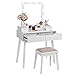 ANWBROAD Tocador con Espejo Iluminado 10 Bombillas LED Mesa con 4 cajones 2 separadores para Manualidades Taburete Acolchado Organizador móvil Blanco BDT06W