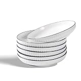 Lxuwbd Ceramics Pasta Bowls, 6 Pack 8 Inches 20 Oz Large Salad Serving Bowls, Shallow Salad Bowls,Ceramics Deep Plates,Microwave Dishwasher Safe,White (Vertical Stripe)
