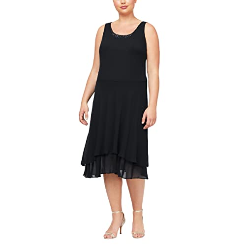 S.L. Fashions Women's Plus Size Embellished Tiered Mother of The Bride Gown with Jacket, Wedding Guest, Formal Event Dress,Black, 18W3