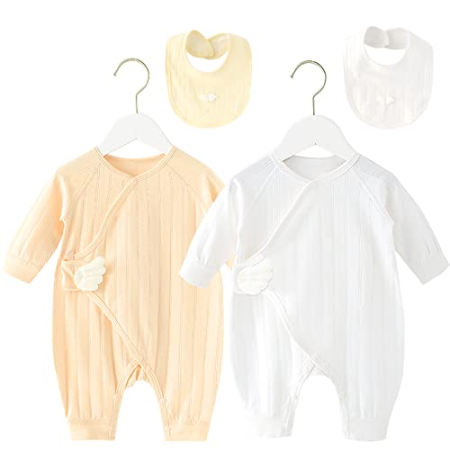 JAHQLIGHT Bebé Pijama, Pelele de Algodón Niño Niña Mameluco Manga Larga Monos, Perfecto para Regalo 0-6 Meses 4 tamaños, Babero Incluido