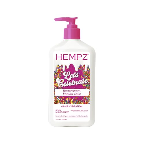 Hempz Body Lotion - Buttercream Vanilla Cake Celebration - Limited Edition Daily Moisturizing Cream, Shea Butter, Aloe - Skin Care Products, Hemp Seed Oil - 17 Oz