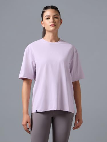 Image of TECHNOSPORT Women's Printed Boxy Fit Round Neck T-Shirt COTFLEX Half Sleeve Slip On Polyester for Gym Yoga Workout UPF50+ Anti Odour
