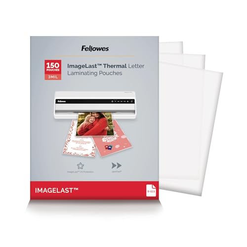 Fellowes Thermal Laminating Pouches, ImageLast, Jam Free, Letter Size, 3 Mil, 150 Pack (5200509), Clear