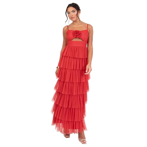 Robe longue de cocktail en tulle de qualité supérieure avec corsage drapé et volants
