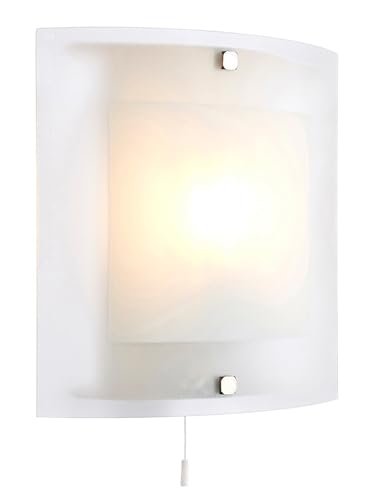 National Lighting Blaire Modern Clear & Frosted Glass Curved E14 LED Compatible Wall Light with Pull Cord Switch