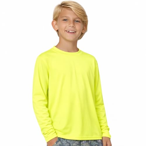 INGEAR Boys Swim Shirt UPF 50+ Rash Guard for Boys Long Sleeve Quick Dry Kids Sun Shirt, Lightweight Boys Rash Guard Swim Top Neon Yellow