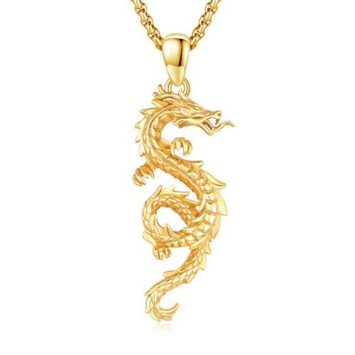 Dragon Necklace 925 Sterling Silver Oxidized/Solid 24K Gold Over Dragon Pendant Unisex Jewelry Valentine's Day Gift for Men Women