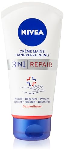 NIVEA Repair 3-in-1-Handcreme für sehr trockene & raue Haut (1 x 75 ml) feuchtigkeitsspendende Handpflege reichhaltige und nicht fettende Formel reparierende Feuchtigkeitscreme mit Dexpanthenol