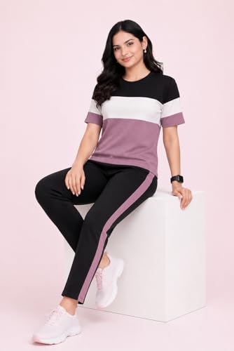 Image of Women's Co-Ord Set | Half Sleeve Round Neck T-Shirt with Matching Track Pants | Stylish Casual Lounge Wear, Travel Wear, Gym Wear & Daily Wear Outfit for Women