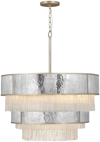 Fredrick Ramond Reverie Medium Multi Tier Chandelier - Transitional, 12-Light, Glam - Champagne Gold with Hammered Stainless Steel & Textured Crystal Accents