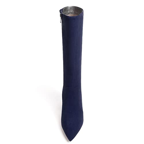 MODENCOCO Womens Side Zip Pointed Toe Fall Winter Casual Sexy Suede Block High Heel Knee High Boots 3.5 Inch3