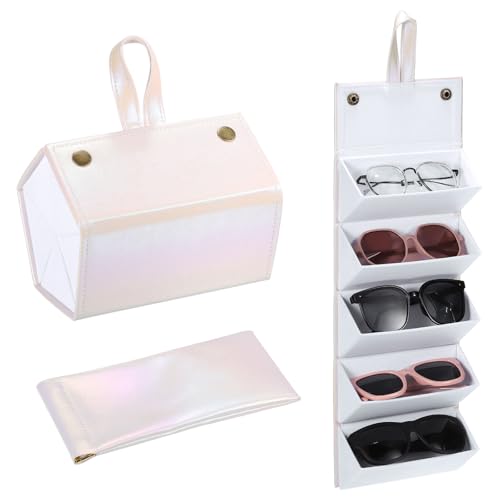 Image of PATIKIL Travel Sunglasses Organizer, 5 Slot Foldable Sunglasses Holder Leather Sunglass Storage Organizer with Pouch