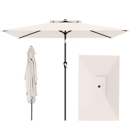AreShark 6.5'x10' 2 Tiers Rectangular Patio Umbrella - Outdoor Umbrella Waterproof UV Protection, Market Table Umbrella w/Push Button Tilt for Pool, Lawn, Balcony(Cream White)