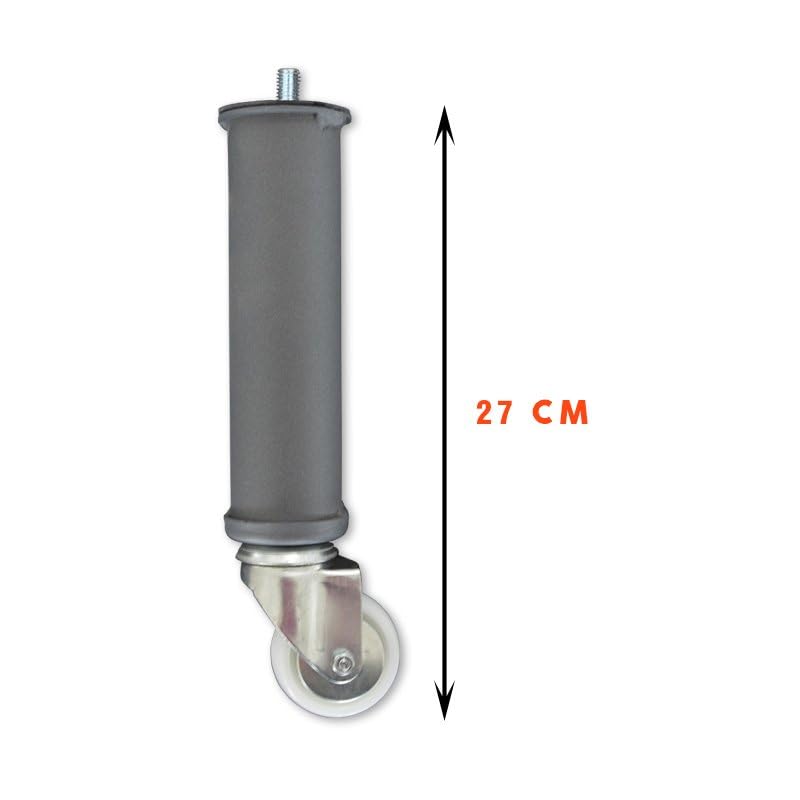 Ventadecolchones - Pata con Ruedas sin Freno (con Tornillo 10 mm - 27 cm) 1 ud.