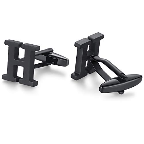 HONEY BEAR Initial Alphabet Letter Cufflinks for Mens Wedding Gift Black H