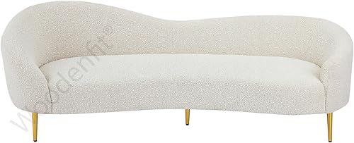 Image of Rosewood Luxury Curved Sofa in Premium Boucle Fabric | Solid Wood Structure | High Density Foam | Sturdy Golden Legs | Comfortable & Stylish Couch for Modern Living Room (Cream, 3 Seater)