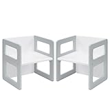 FUNLIO Chaise de sevrage Montessori réglable en Hauteur pour Les Enfants de 1 à 3 Ans, Chaise en Bois Massif de qualité, pour Manger/Lire/Jouer, mobilier Montessori certifié CPC - Gris（2pcs）