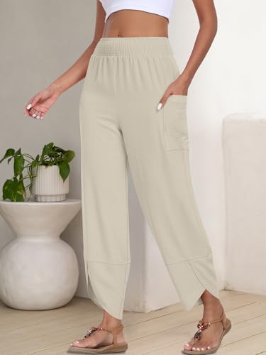 Image of ANRABESS Womens Wide Leg Palazzo Capri Pants 2026 Summer Casual High Waisted Barrel Lounge Flowy Cropped Beach Work Trousers
