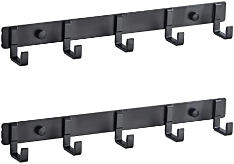 2 Pack Jiafengyuan Wall Hook Hat Rack Wall Coat Rack Coat Hooks Wall Mounted Aluminum Alloy Hook Rack for ClothesTowel Rack (5 Hooks Black) No Drilling