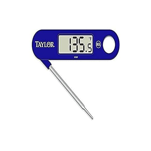Taylor 1476FDA Compact Folding Probe Digital Thermometer with Magnet and Lanyard, 6.60' Height, 5.06' Width, 0.75' Length, Blue
