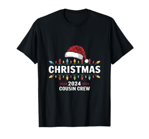 Christmas 2024 Cousin Crew Xmas Lights Santa Hat Pajamas T-Shirt
