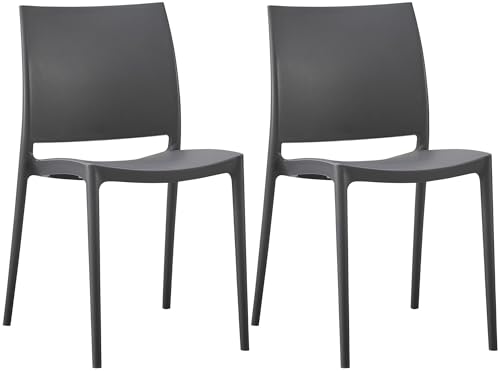 CLP Gartenstühle 2er Set stapelbar wetterfest Meton, Gartensessel mit Lehnen UV-beständig, Outdoorstühle aus Kunststoff bis 150 kg belastbar Farbe dunkelgrau