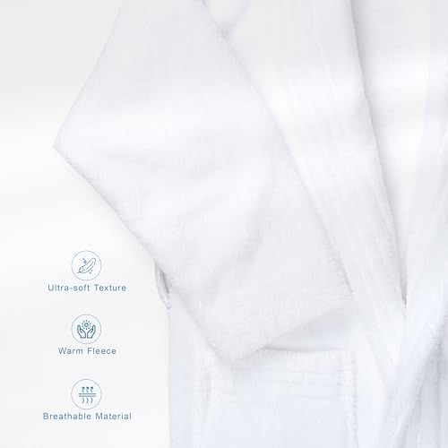 Image of American Soft Linen Women's Fleece Bathrobe - Luxury Soft, Plush, Fuzzy & Warm Turkish Robe for Women, Cozy Spa Quality Adult Bathroom Lounge Robe, White M