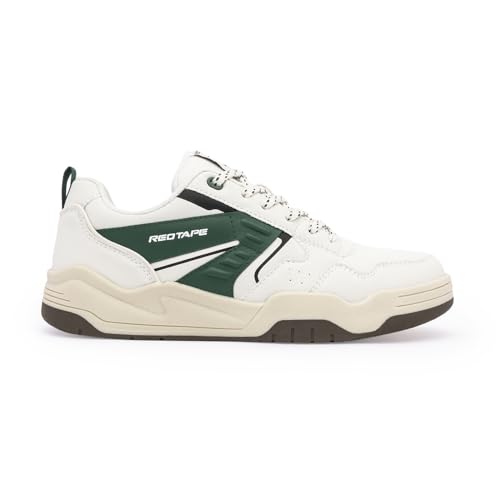 Image of Red Tape Men's Sneakers Beige Green Pu Round Toe Lace-Up Responsive Sole