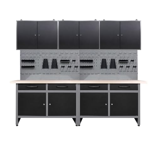 Garage Storage Cabinet Set with Workbench and Pegboards