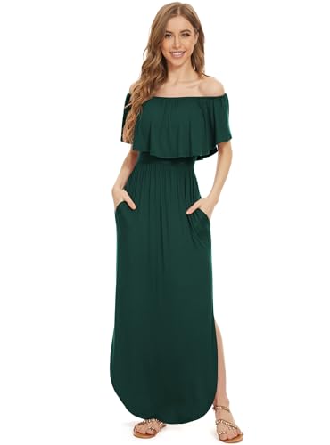 Image of LILBETTER Womens Off The Shoulder Ruffle Party Dresses Side Split Beach Maxi Dress