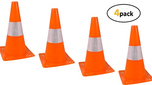 Orange Safety Cones - Hazard Cones (4Pc) 12" Hardware Plastic Safety Cone With Reflective Strip Collar - Great For Kids Play - Physical Distancing Barriers #TOP2