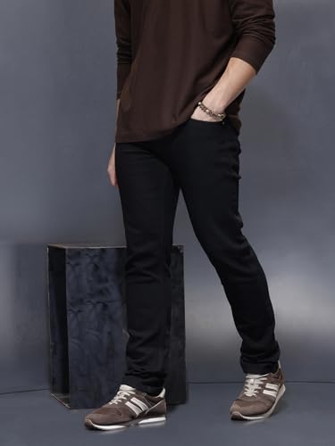 Image of WROGN Men's Cotton Blend Jeans | Solid | Slim Fit
