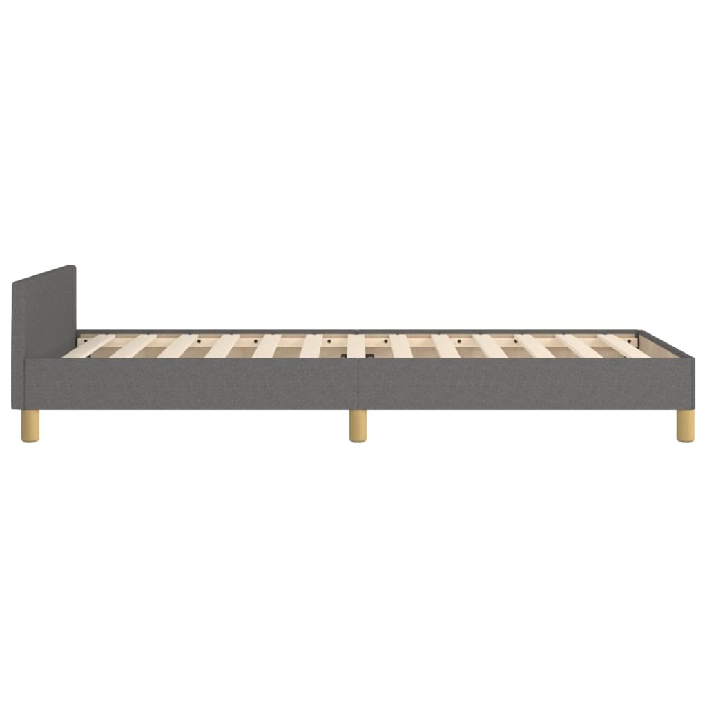 Obita tkaniną z regulowanym zagłówkiem standardowa 90x200 cm szary | Rama łóżka 90x200 cm bez materaca, ciemnoszara, obita tkaniną z regulowanym zagłówkiem, solidne listwy ze sklejki