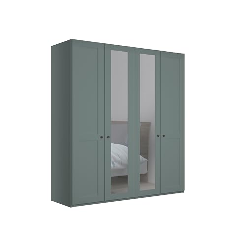 WIEMANN Drehtürenschrank mit 2 Spiegeltüren mittig, Landhausstil Kleiderschrank 200cm breit, Salbeigrün Dekor, Höhe 216cm, Marlow