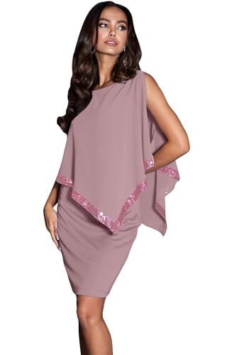 KOH KOH Womens Flowy Wedding Guest Bridesmaid Cape Short Sleeve Knee Length Chic Spring Summer Fall Tunic Dressy Modest Cocktail Sexy Mini Midi Dress Dresses, Dusty Pastel Pink M 8-10