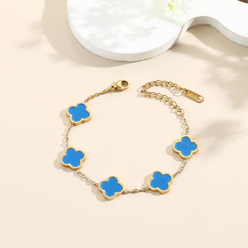 Image of AIPPK 18K Gold Plated Clover Lucky Bracelet for Women White /Black /Red /Green Flower Four Leaf Link Bracelets Trendy Jewelry Gifts for Women