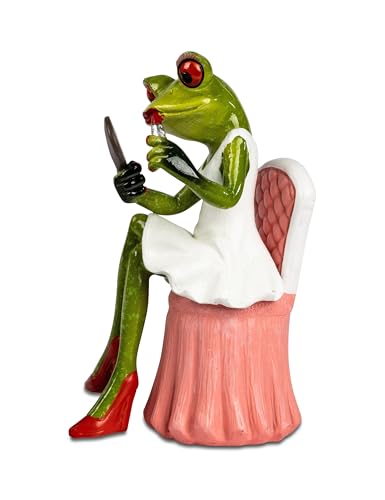 formano Frosch Damen Beauty auf Stuhl aus Froschhausen handbemalt lustige Deko - hochwertiges Kunststein (Frosch Dame rosa Stuhl)