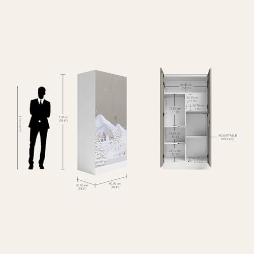 Image of Interio by Godrej Slimline 2-Door Digital Printed Steel Almirah (Snowscape Warm Grey), 1-Year Warranty, 1 Locker