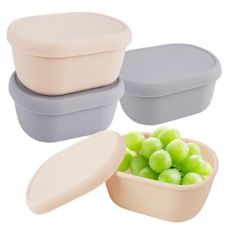 EXIN DEHCEN 4 recipientes para aperitivos, recipientes para aderezos para ensaladas, pequeñas cajas de almacenamiento de silicona para alimentos con tapa, a prueba de fugas, recipiente de silicona