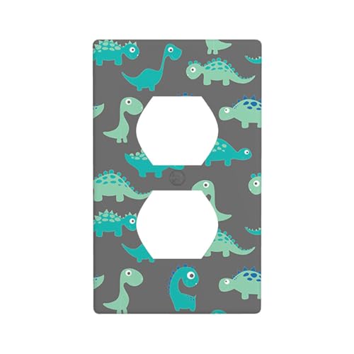 Moslion Green Dinosaur Wall Plate Covers Cartoon Cute Animal Dino 1-Gang Outlet Cover Switch Plug Duplex Home Decorative Office